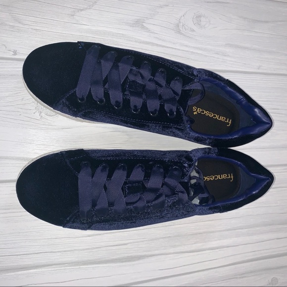 francesca's‎ Navy Calder Velvet Lace-up Sneakers - Picture 3 of 4